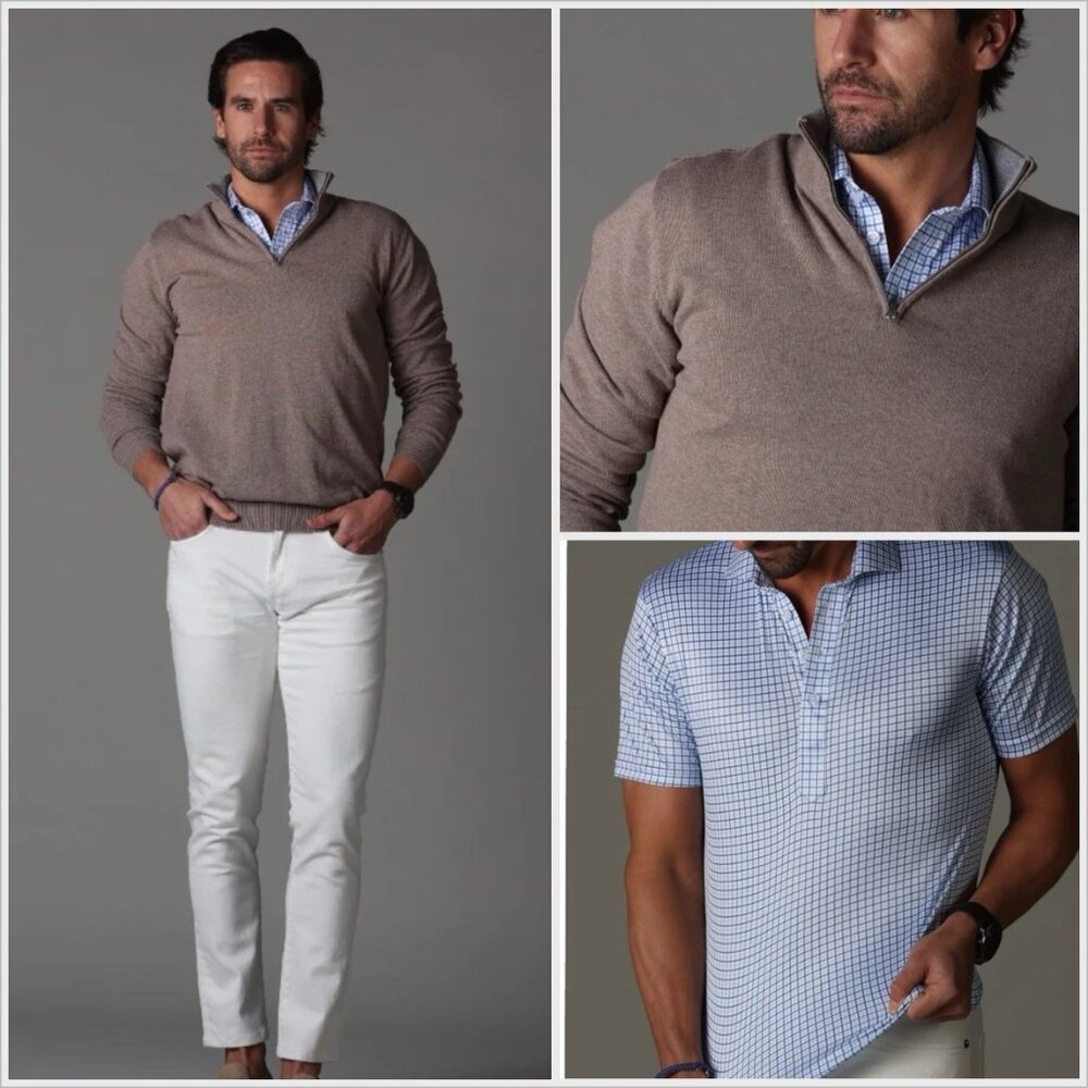 Collars & Co. The Original Dress Polo Sz M Relaxed Blue-Grid Performance NWT - Picture 5 of 11